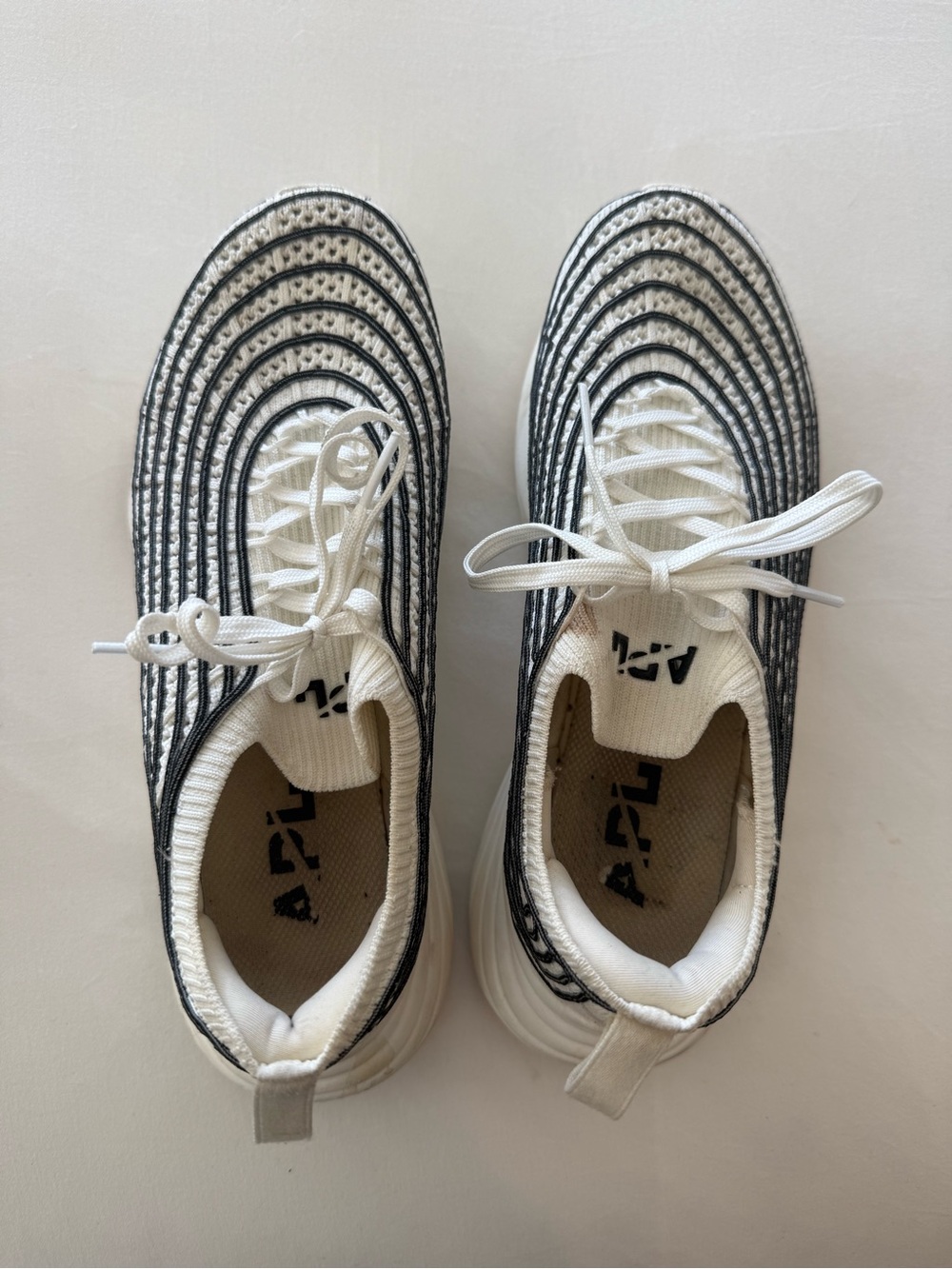 APL Kids White and Black Ribbed Knit Lace-Up Sneakers